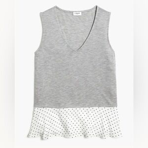 J. Crew Women’s Drapey V-neck tank top with woven hem Grey and Polka Dot Size XL